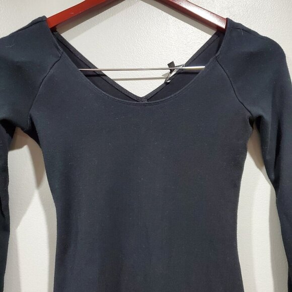Theory Women's Black Spandex Bodycon Mini Dress Long-Sleeved Zip Cuffs Sz P/TP - Picture 4 of 12
